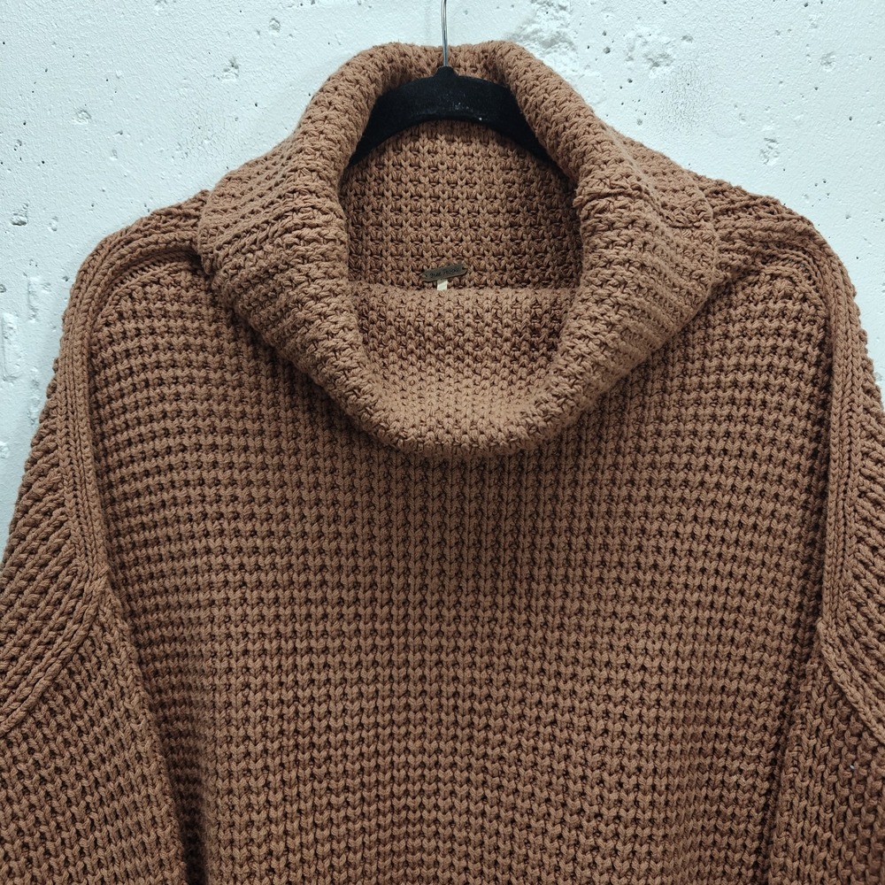 Free People Womens Medium Sweater Burnt Orange Oversized Cowl Neck Chunky Knit - Picture 2 of 7